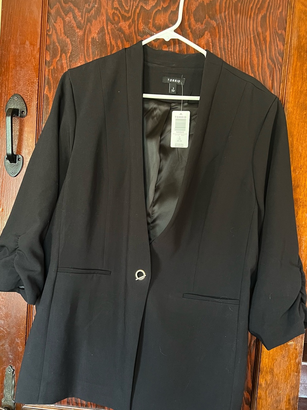 torrid Black Open-Front Blazer with Single Decorative Closure